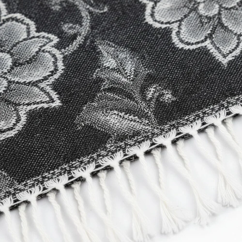 Black White Paisley Jacquard Scarf Shawl Fringe Boho Wrap Women 72x28 - Picture 2 of 9